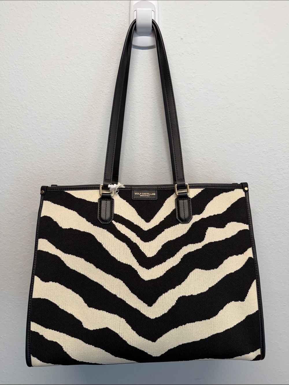 Viola Castellani | Italian Leather Zebra Jacquard Woven Shoppers Tote 🦓